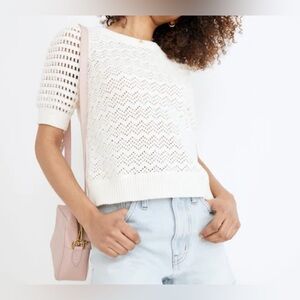 Madewell XS Atwater Crochet Sweater Tee‎ Short Sleeve Cream.